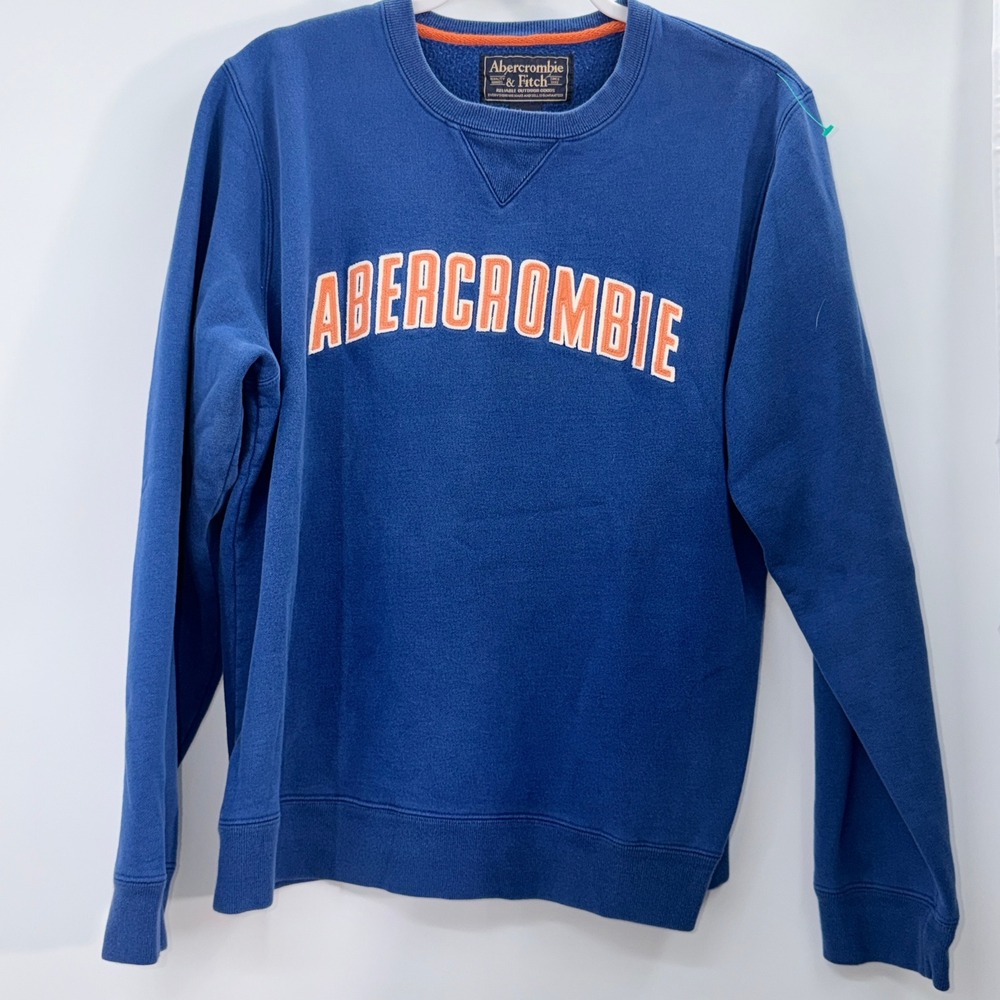 Abercrombie & Fitch Mens M Blue Orange Logo Crewneck Sweatshirt Y2K Collegiate